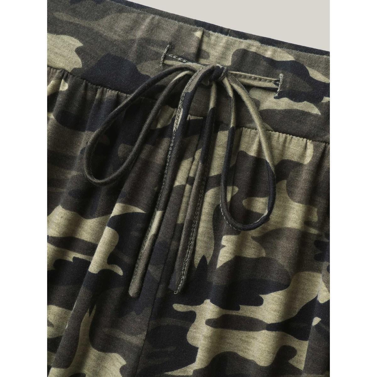 Plus Size Camouflage Print Tie-Waist Wide-Leg Pants Women ArmyGreen Casual Wide Leg Mid Rise Everyday-Casual Pants BloomChic 14-16/1X Product Image