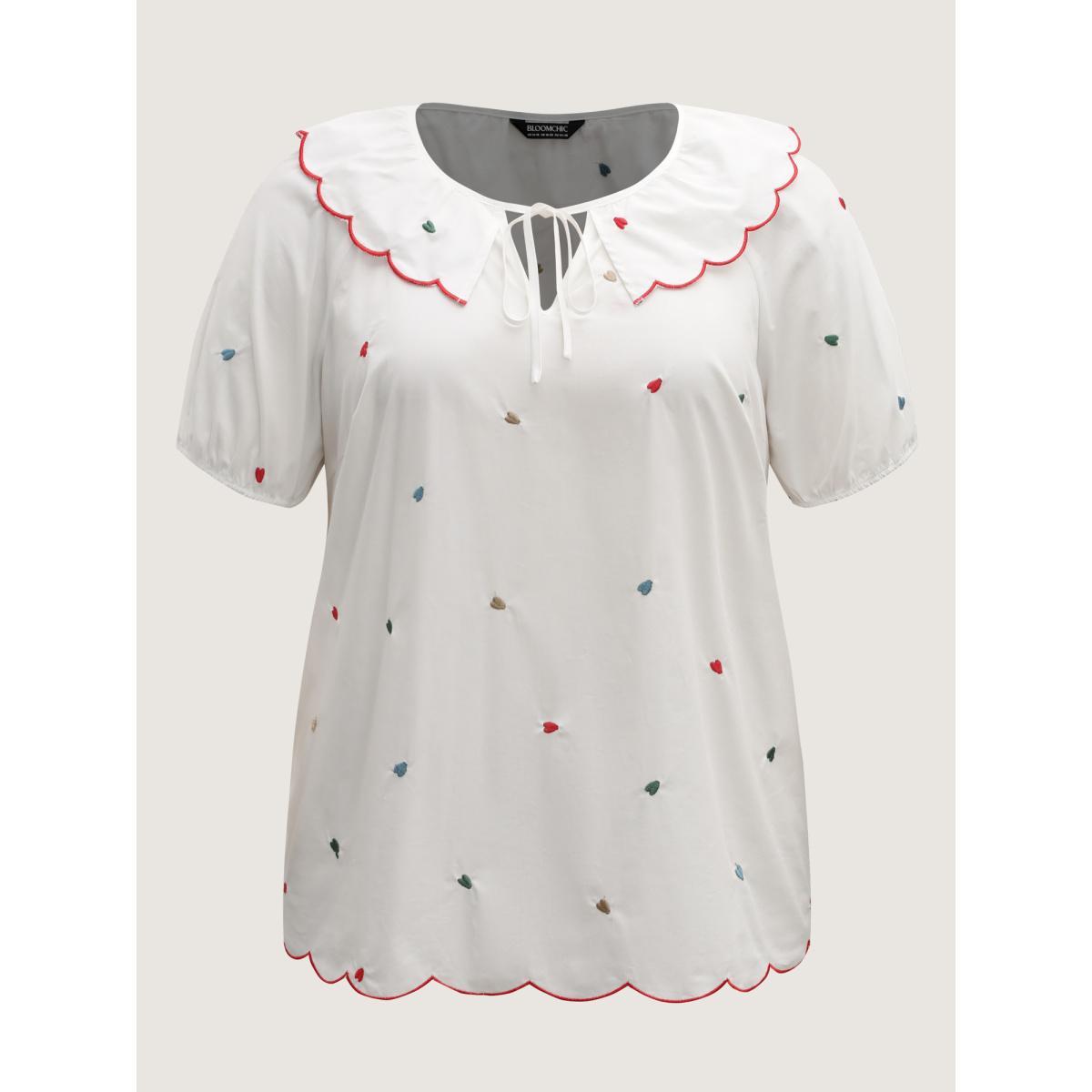 Plus Size Originalwhite Sweetheart Embroidery Doll Collar Blouse Women Short sleeve Peter Pan collar Everyday-Casual Blouses BloomChic 28/5X Product Image