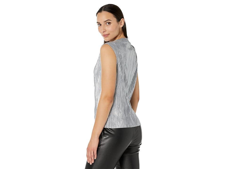 Calvin Klein Sleeveless Pleated Metallic Top Women's Clothing Product Image