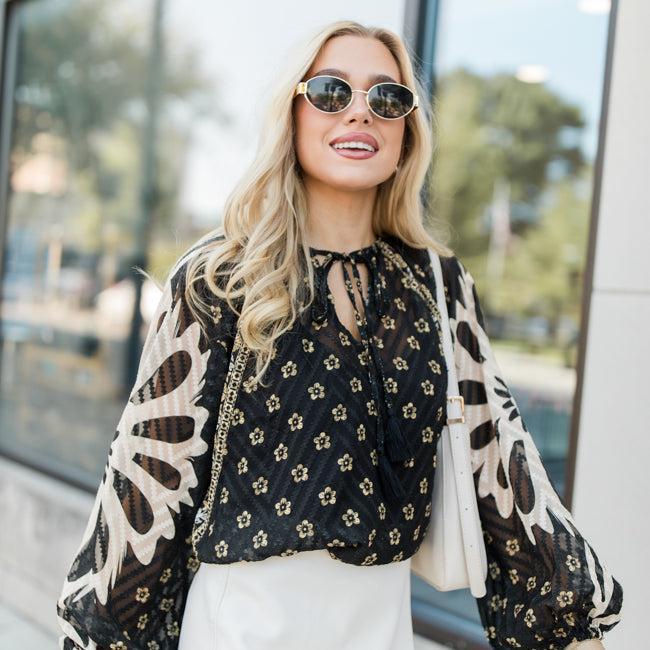 Gourd Vibes Black Multi Printed Blouse FINAL SALE Product Image