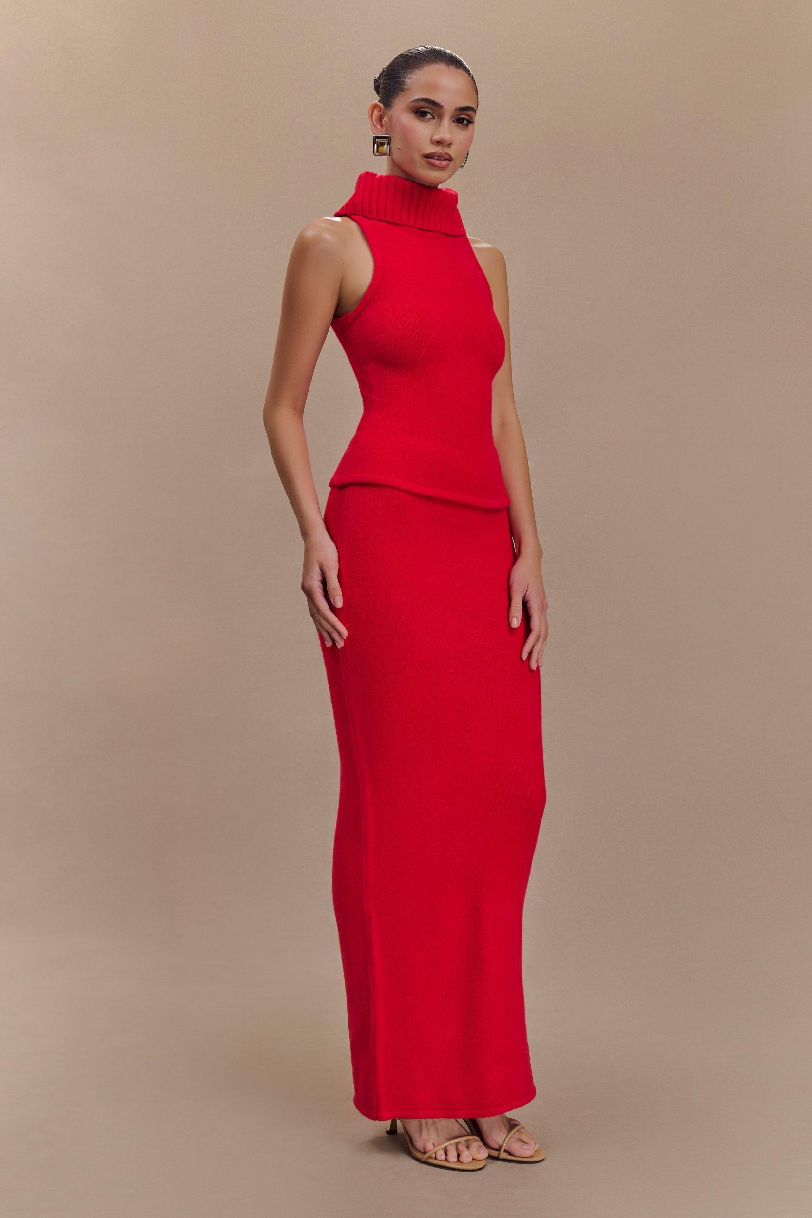 Elise Knit Maxi Skirt - Red Product Image
