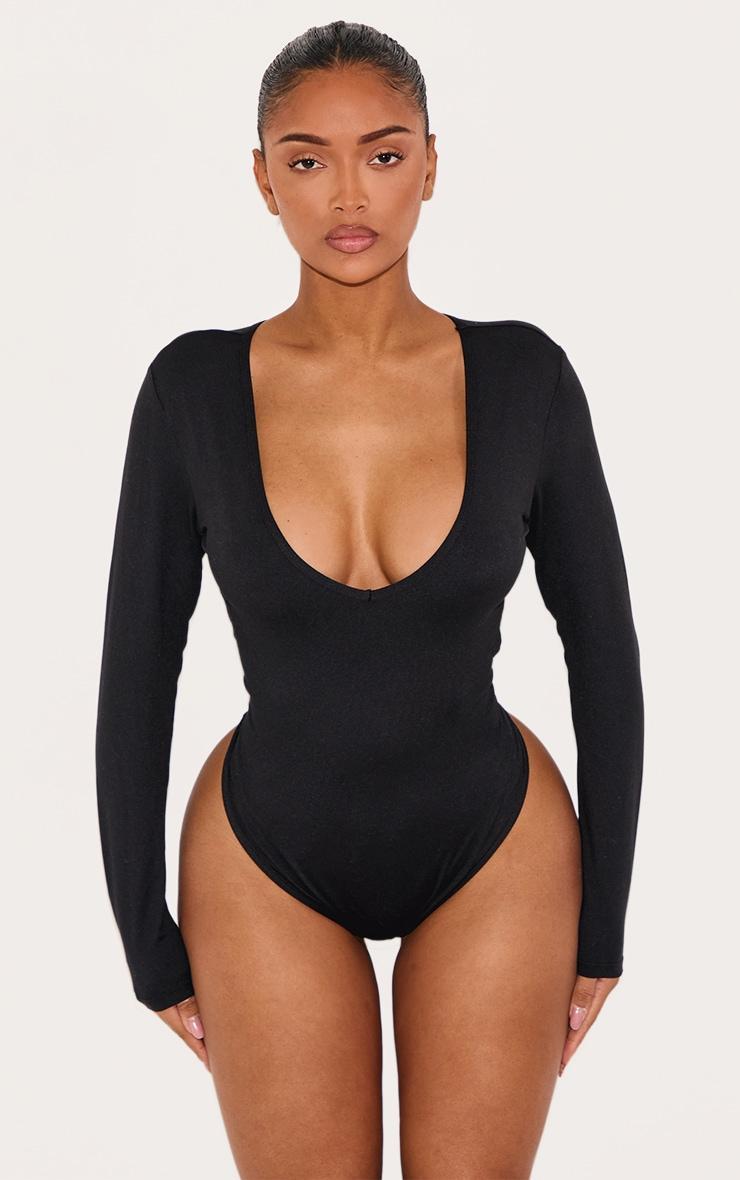 Shape Black Sculpted V Neck Long Sleeve Bodysuit Product Image
