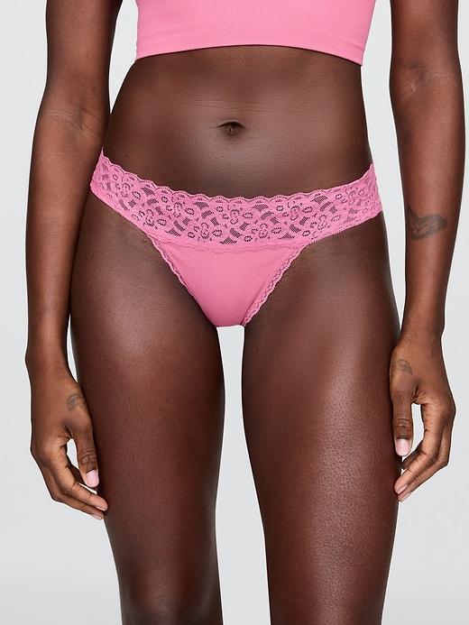 Organic Stretch Cotton Lace-Trim Thong Product Image