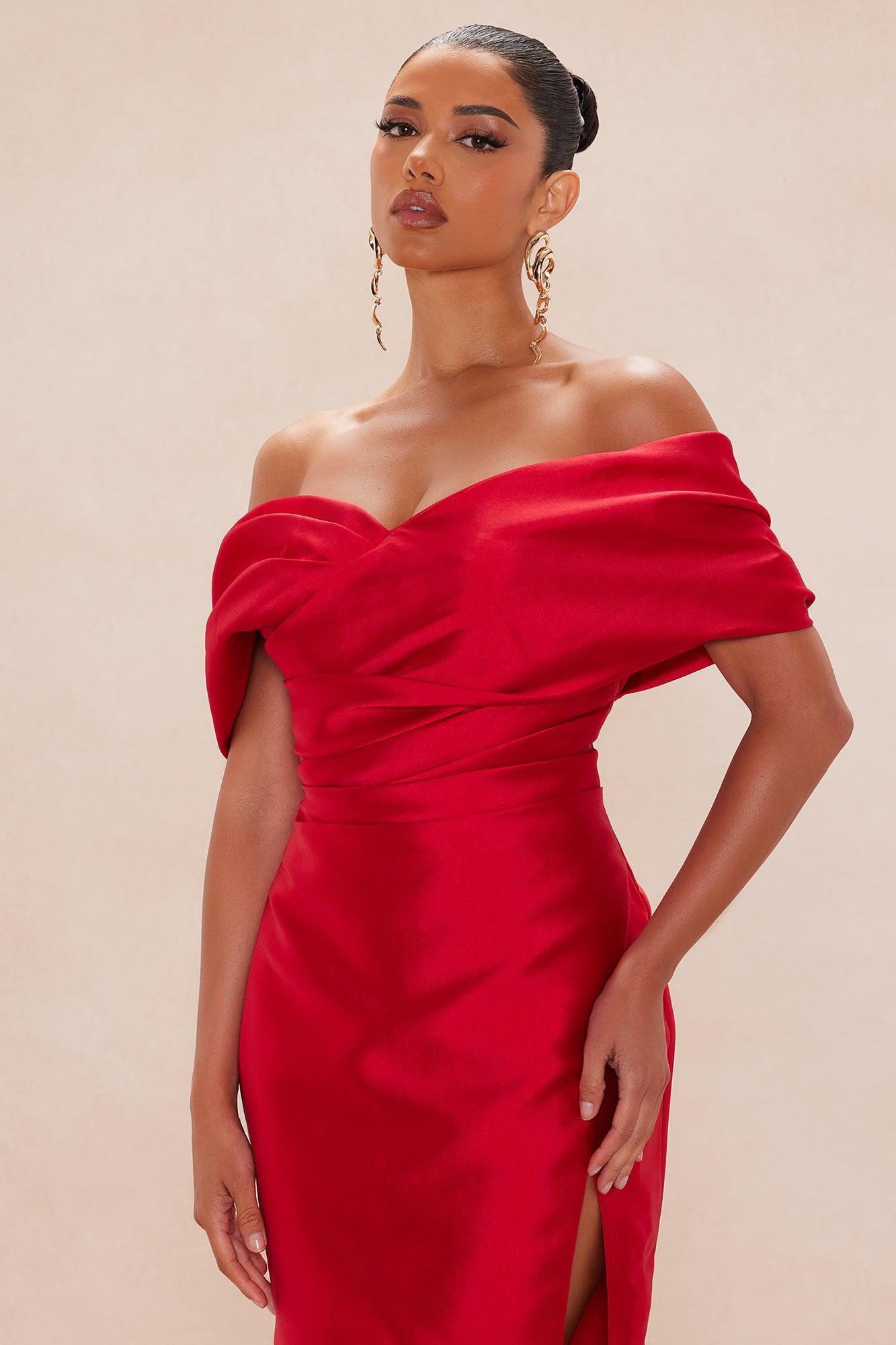 Carmen Taffeta Midi Dress - Red Product Image