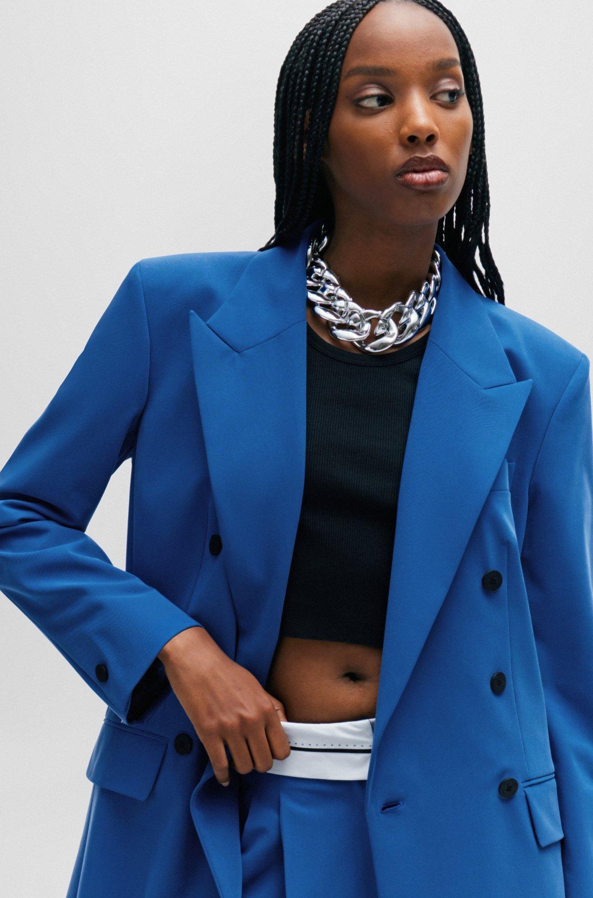Relaxed-fit double-breasted jacket in stretch fabric Product Image