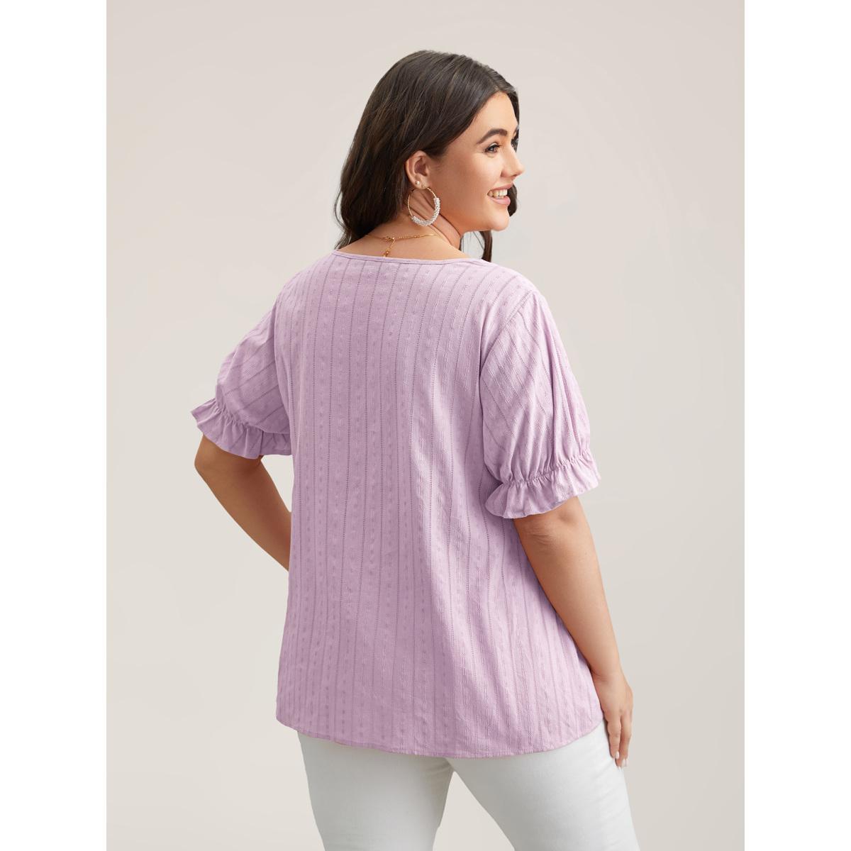 Plus Size Lilac Cotton Square Neck Ruffled Sleeve Shirt Women Elegant Short sleeve Square Neck Everyday Blouses BloomChic 26/4X Product Image