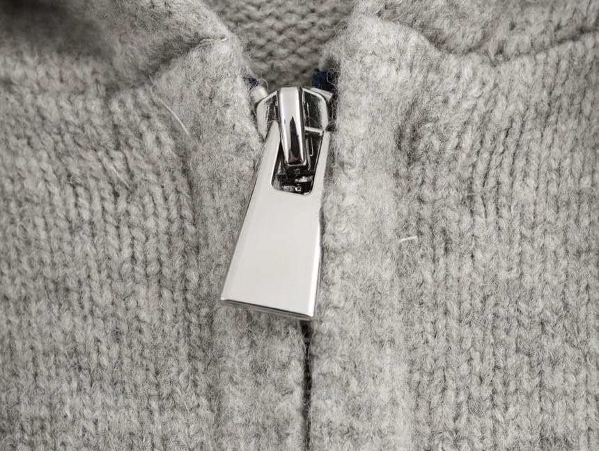 Plain Hooded Zip Cardigan Product Image