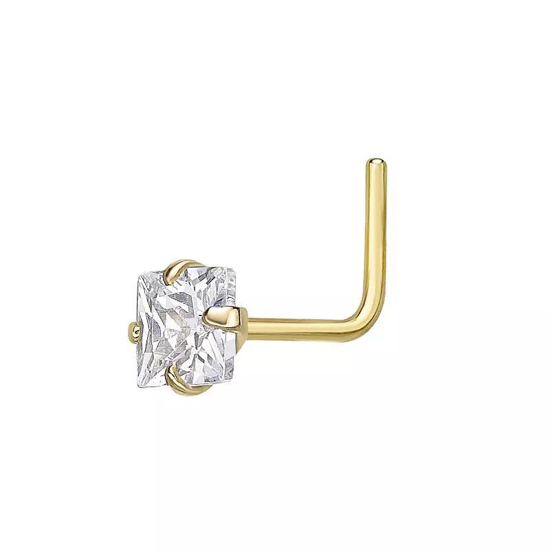 Lila Moon 14k Gold Cubic Zirconia 90 Degree Nose Ring Stud, Women's, 14k Yellow Gold Product Image