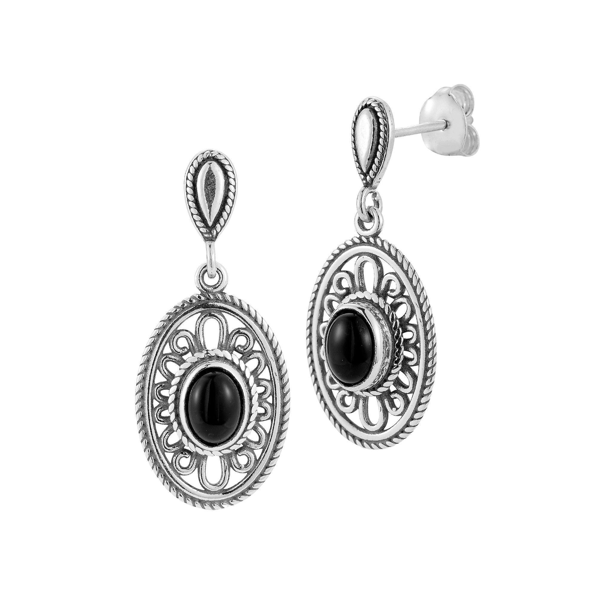 Sunkissed Sterling Sterling Silver Oxidized Lab-Created Black Onyx Drop Earrings, Women's, Silver Tone Product Image
