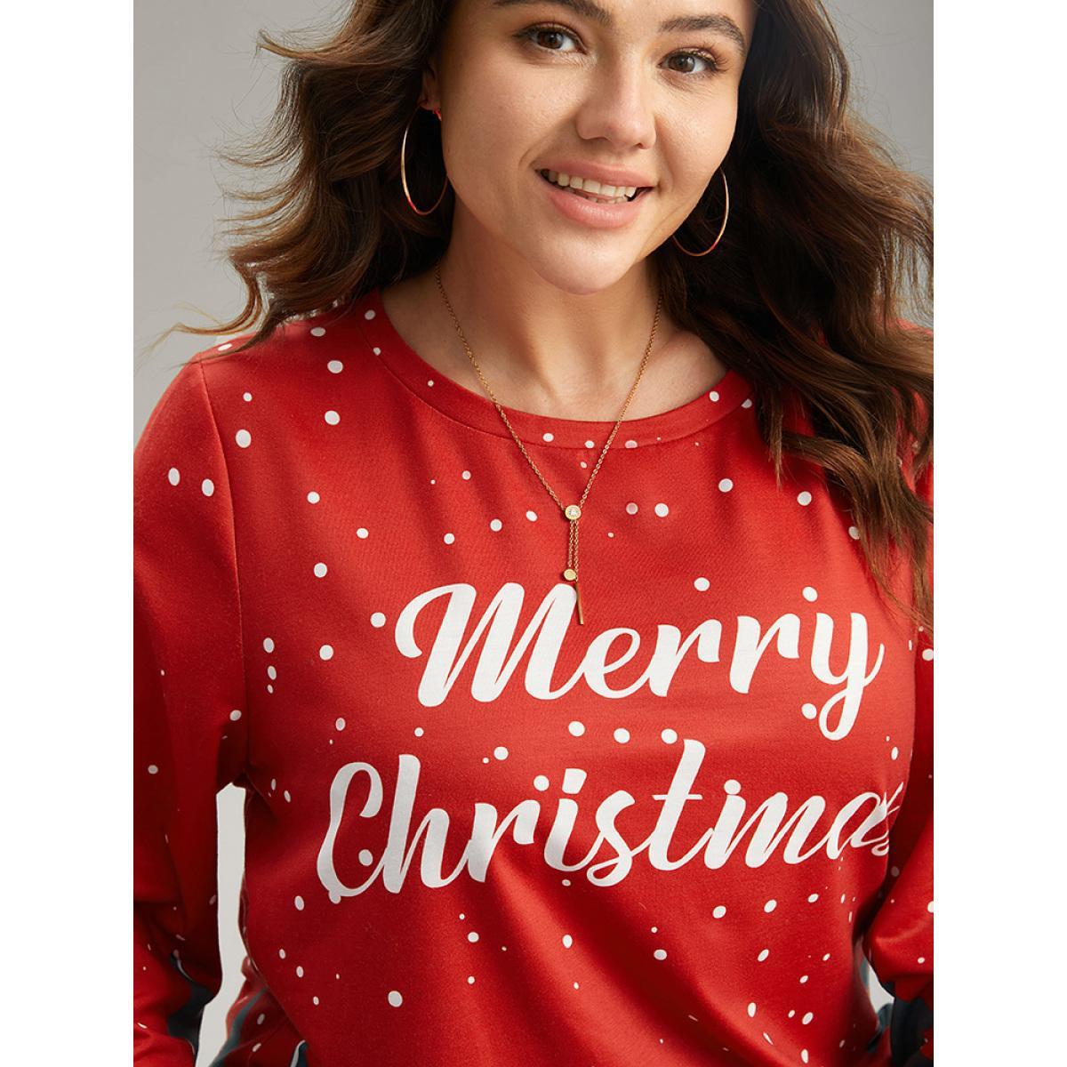 Plus Size Christmas Trees Snowflake Round Neck Sweatshirt Women Red Casual Contrast Festival-Christmas Sweatshirts BloomChic 30/6X Product Image