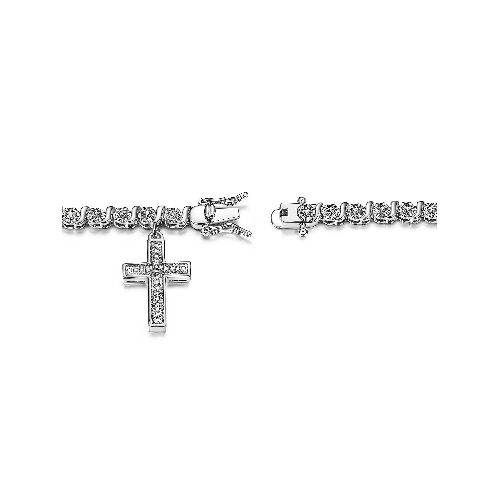 Sarafina Silver Tone Diamond Accent Cross Charm Bracelet, Women's, Size: 7.25", Silver Tone White Product Image