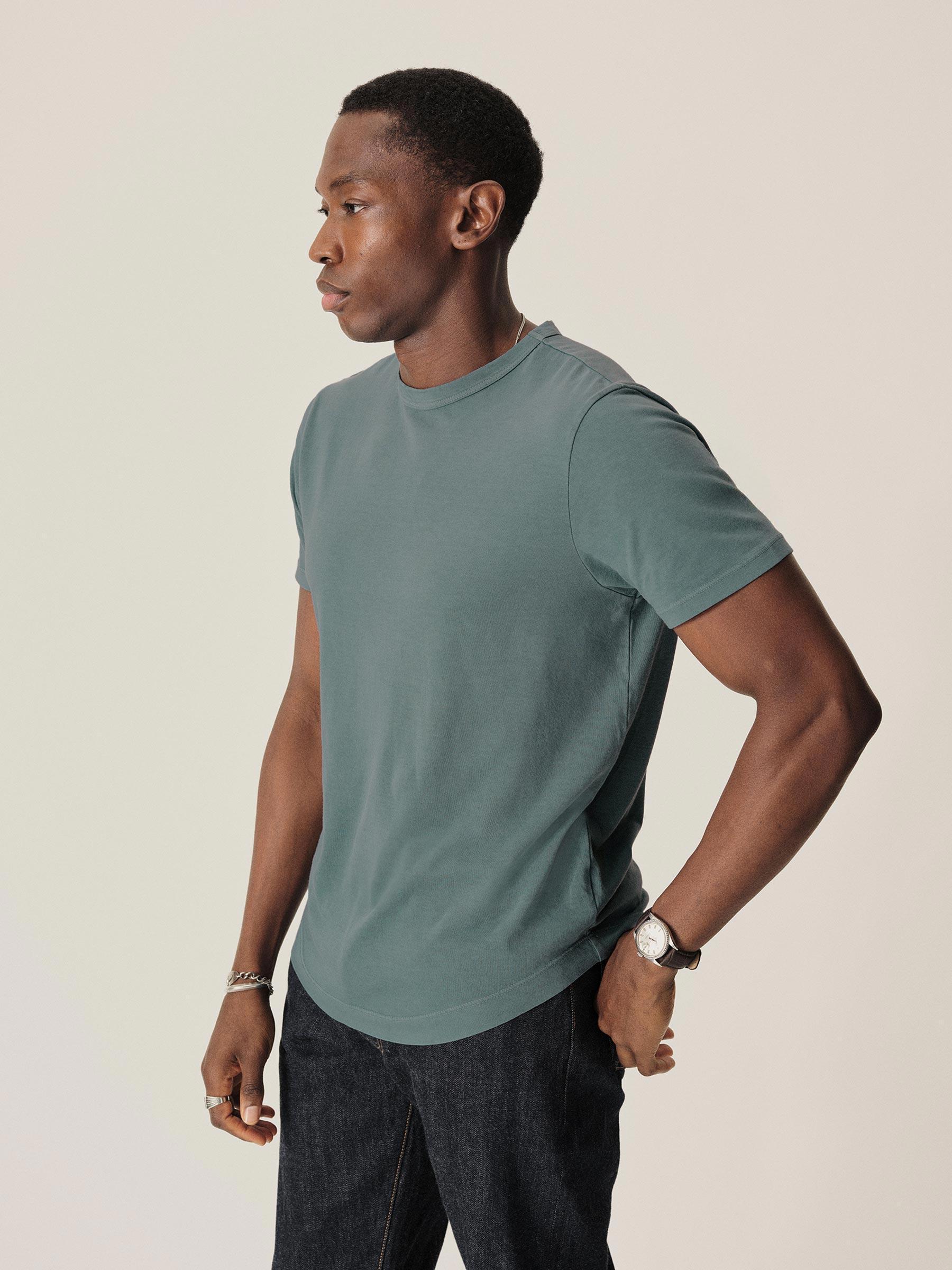 Slate Blue Venice Wash Pima Curved Hem Tee Product Image