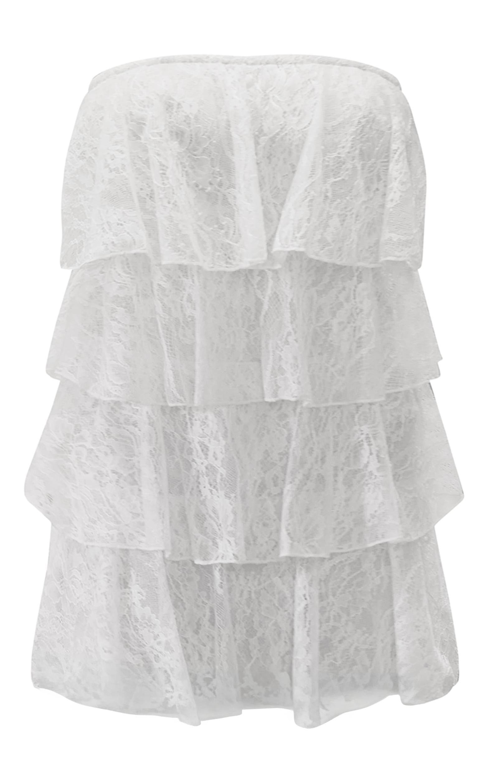 Plus White Lace Tiered Ruffle Micro Mini Dress Product Image