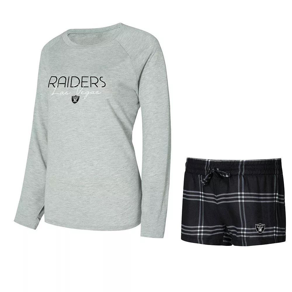 Womens Concepts Sport Black/Gray Las Vegas Raiders Petition Raglan Long Sleeve T-Shirt and Shorts Set Product Image