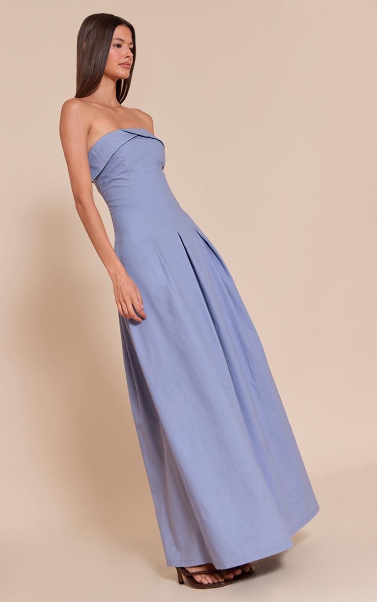 Light Blue Bandeau Pleated Midaxi Dress Product Image
