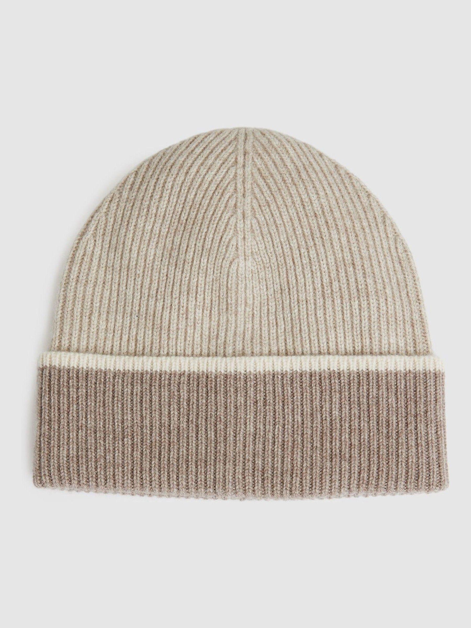 Wool Blend Tipped Beanie in Taupe Product Image
