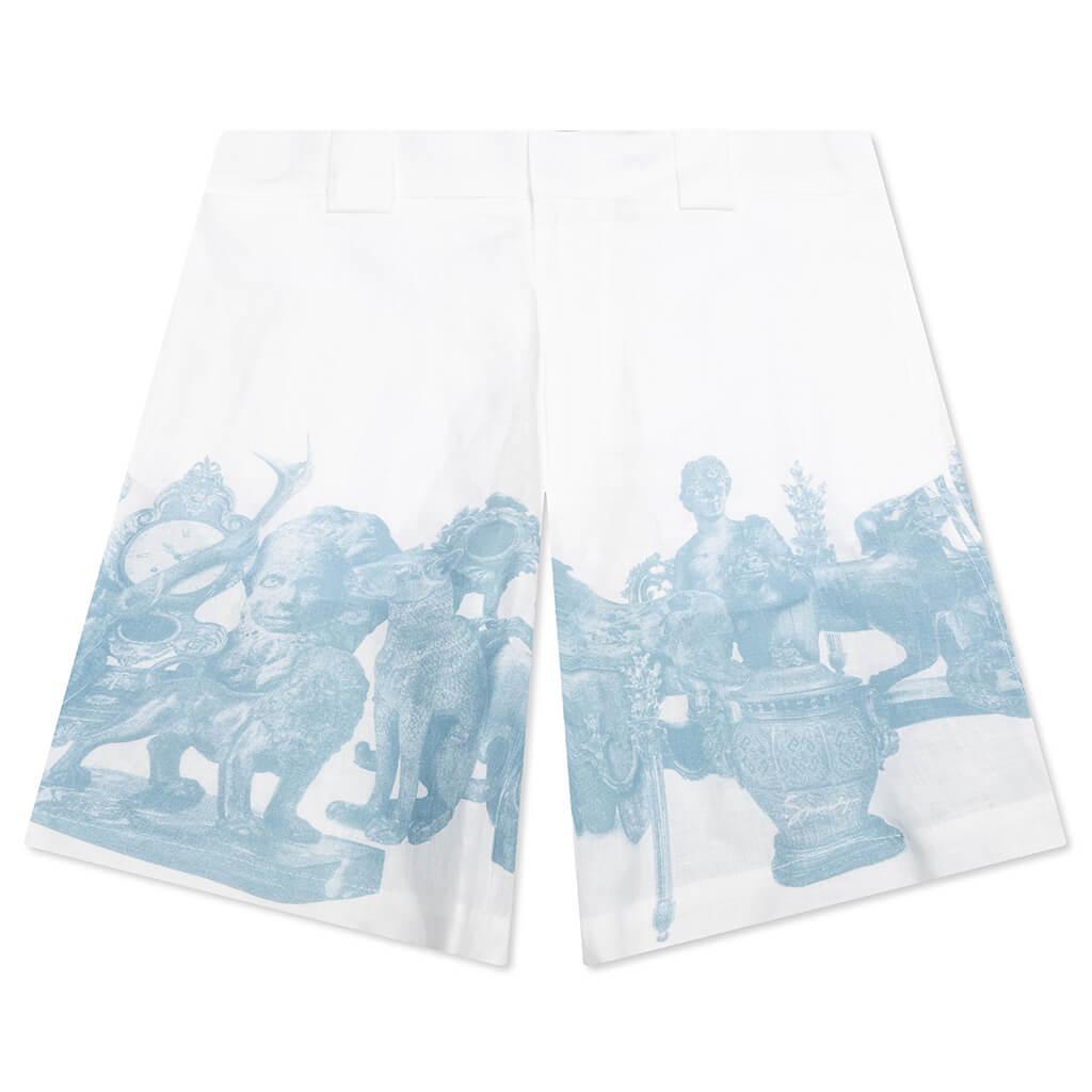 Linen Bermuda Hawaiian Shorts with Hubert Objects Print - Blue/White Male Product Image