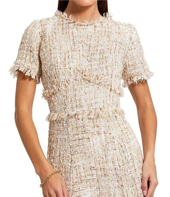 Mac Duggal Boucle Tweed Short Sleeve A-Line Midi Dress Product Image