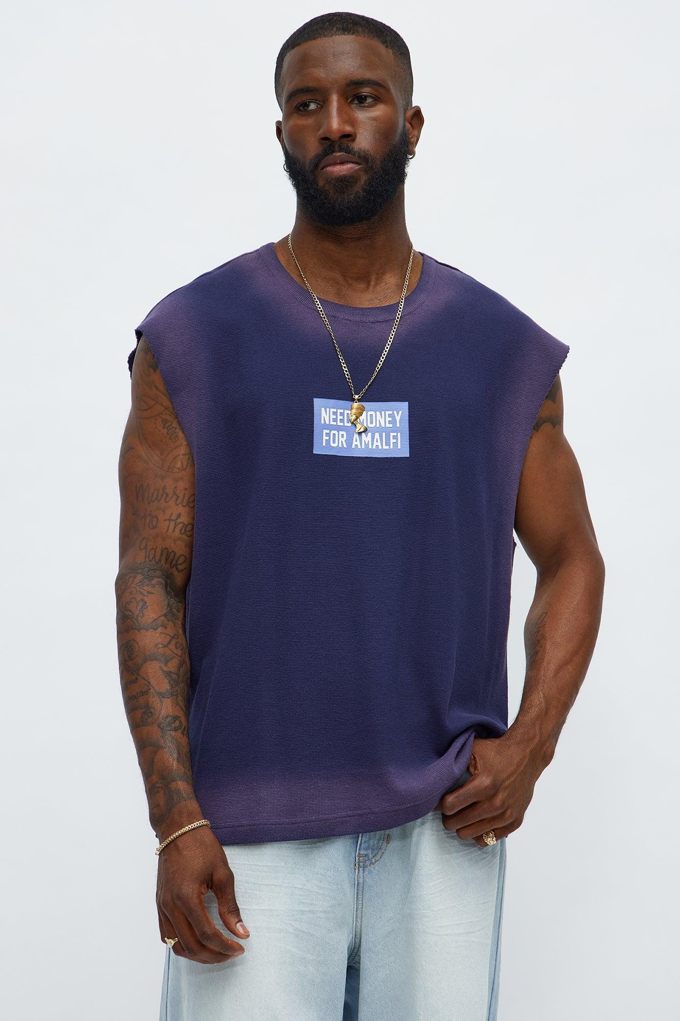 Relaxed Washed Quote Muscle Tank - Navy Product Image
