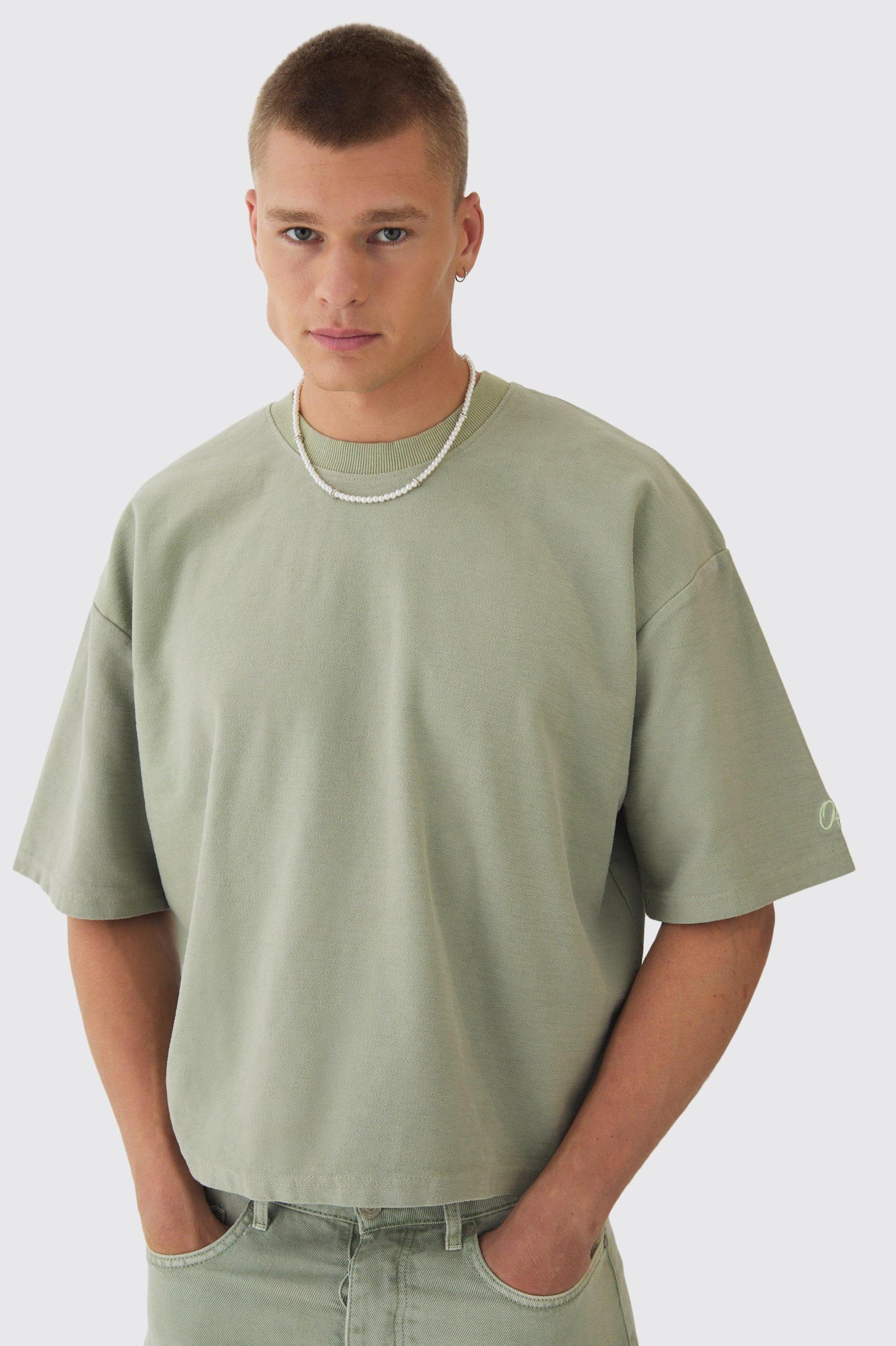 Mens Oversized Extra Boxy Half Sleeve Reverse Loopback T-shirt - Grey Product Image
