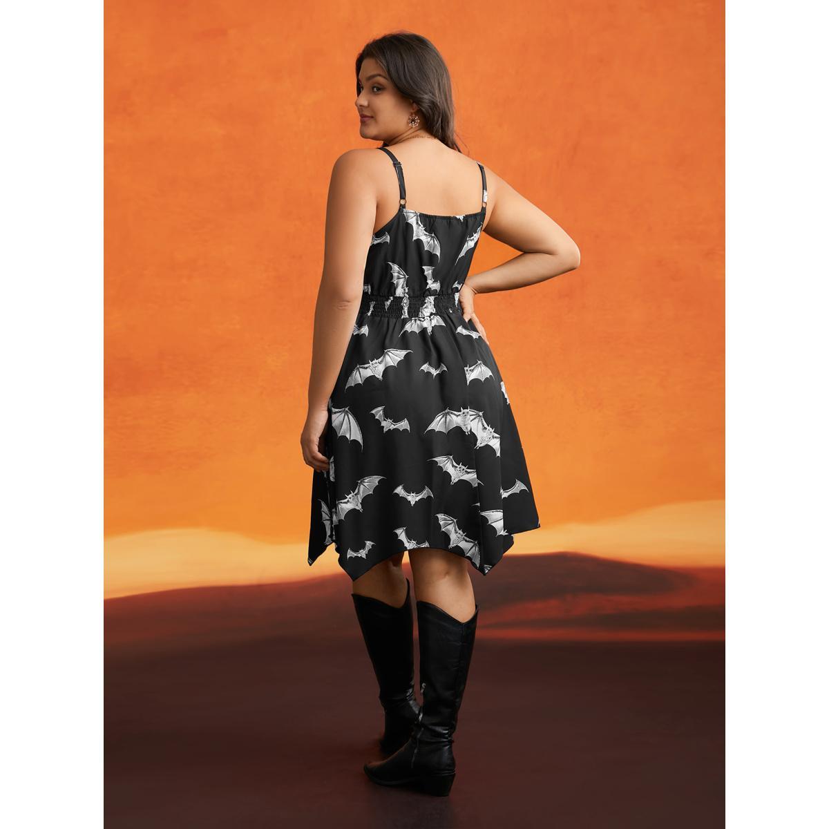 Plus Size Neck Drawstring Bat Print Midi Dress Black Women Cocktail Tie knot Party Curvy Bloomchic 10/M Product Image