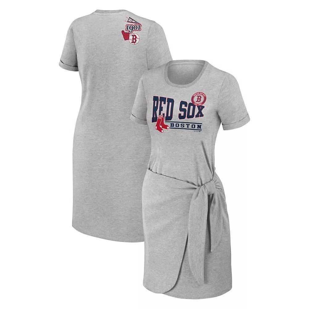 Women's WEAR by Erin Andrews Heather Gray Boston Red Sox Knotted T-Shirt Dress, Size: Large, Grey Product Image