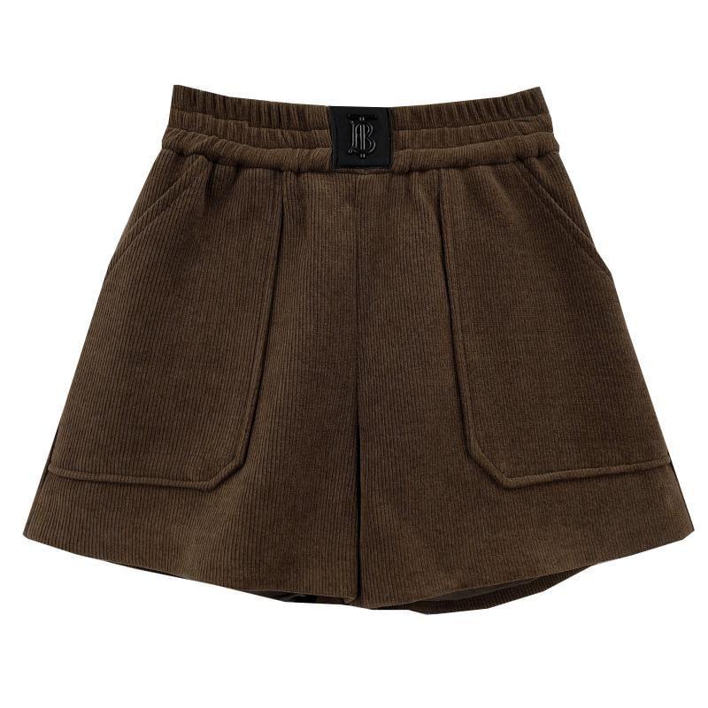 High Waist Plain Corduroy Wide Leg Shorts Product Image