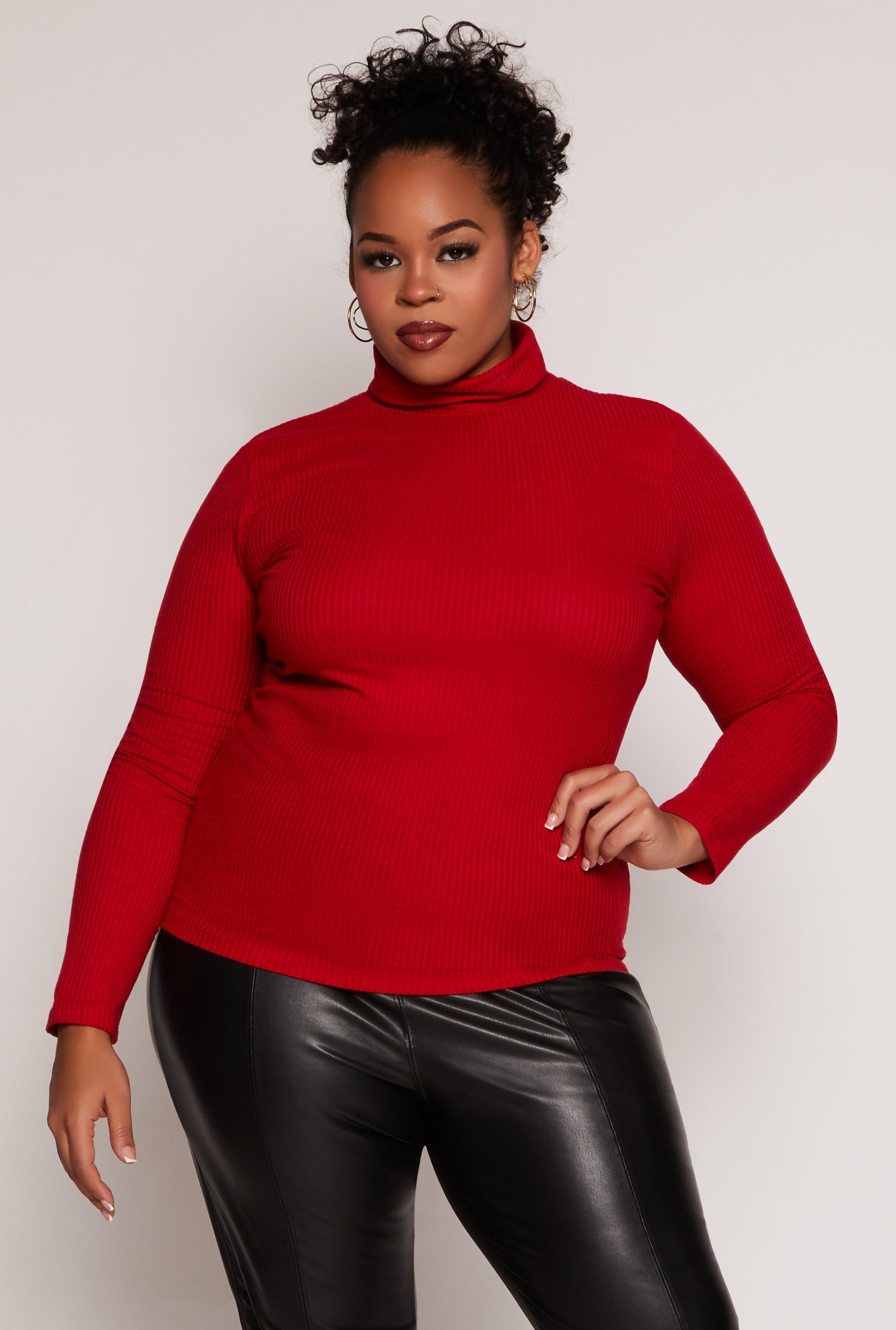 Womens Plus Size Basic Ribbed Knit Turtleneck Top Product Image