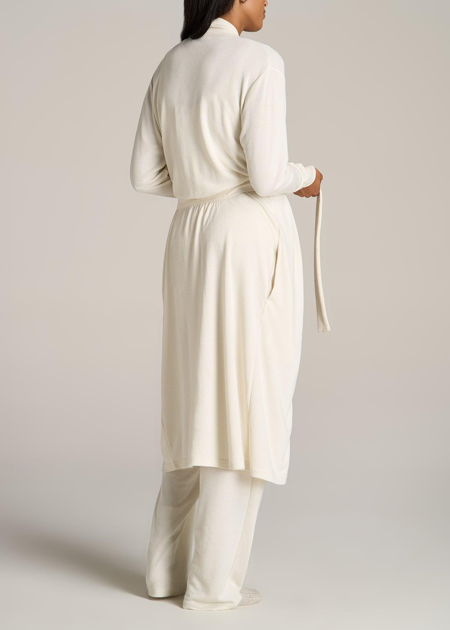 Waffle Lounge Robe for Tall Women in White Alyssum Product Image