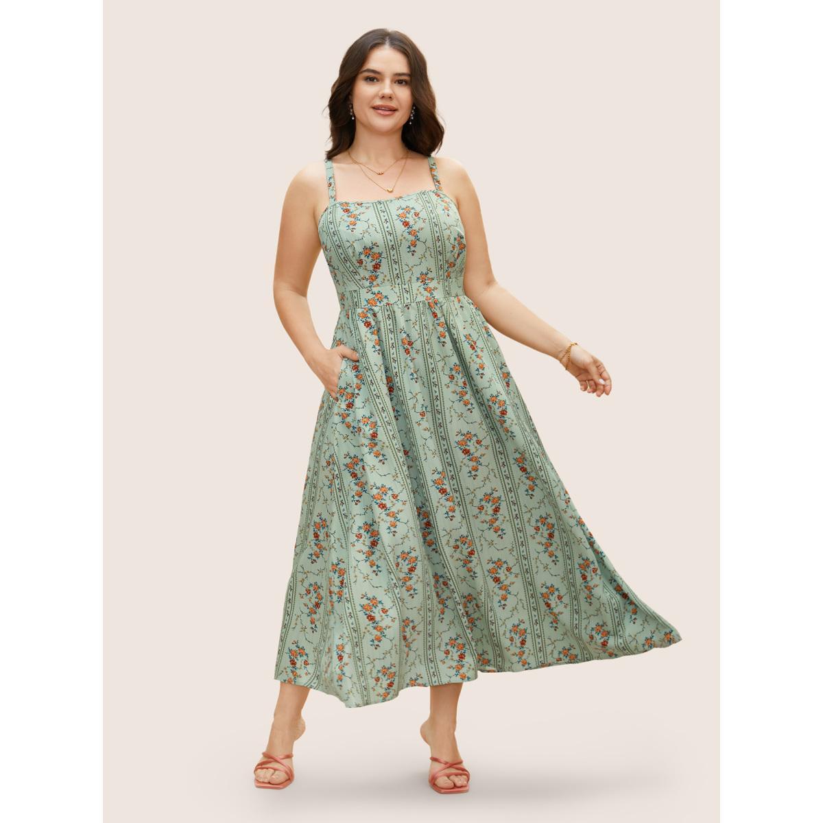 Plus Size Boho Print Square Neck Maxi Cami Dress Palemauve Women Elegant Non Sleeveless Curvy BloomChic 12/L Product Image
