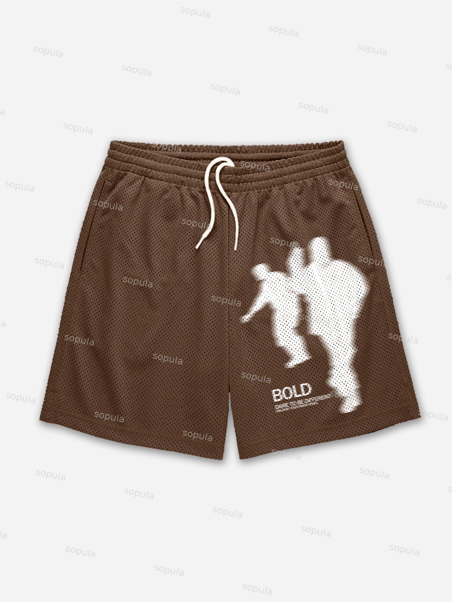 Vintage Street Portrait Graphic Print Mesh Shorts Product Image