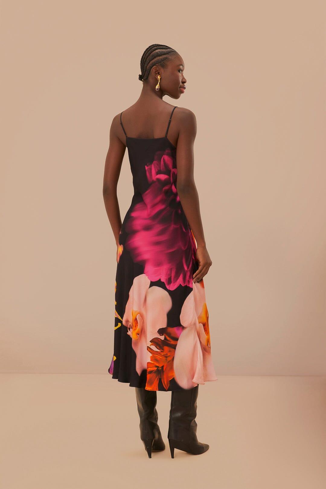 Black Blurry Floral LENZING™ ECOVERO™ Viscose Slip Dress Product Image