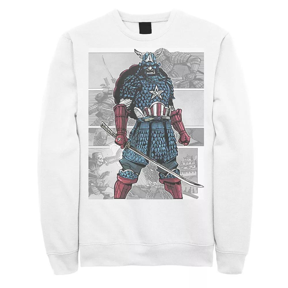 Men's Marvel Captain America Samurai Comic Scenes Graphic Fleece Pullover, Size: XXL, White Product Image