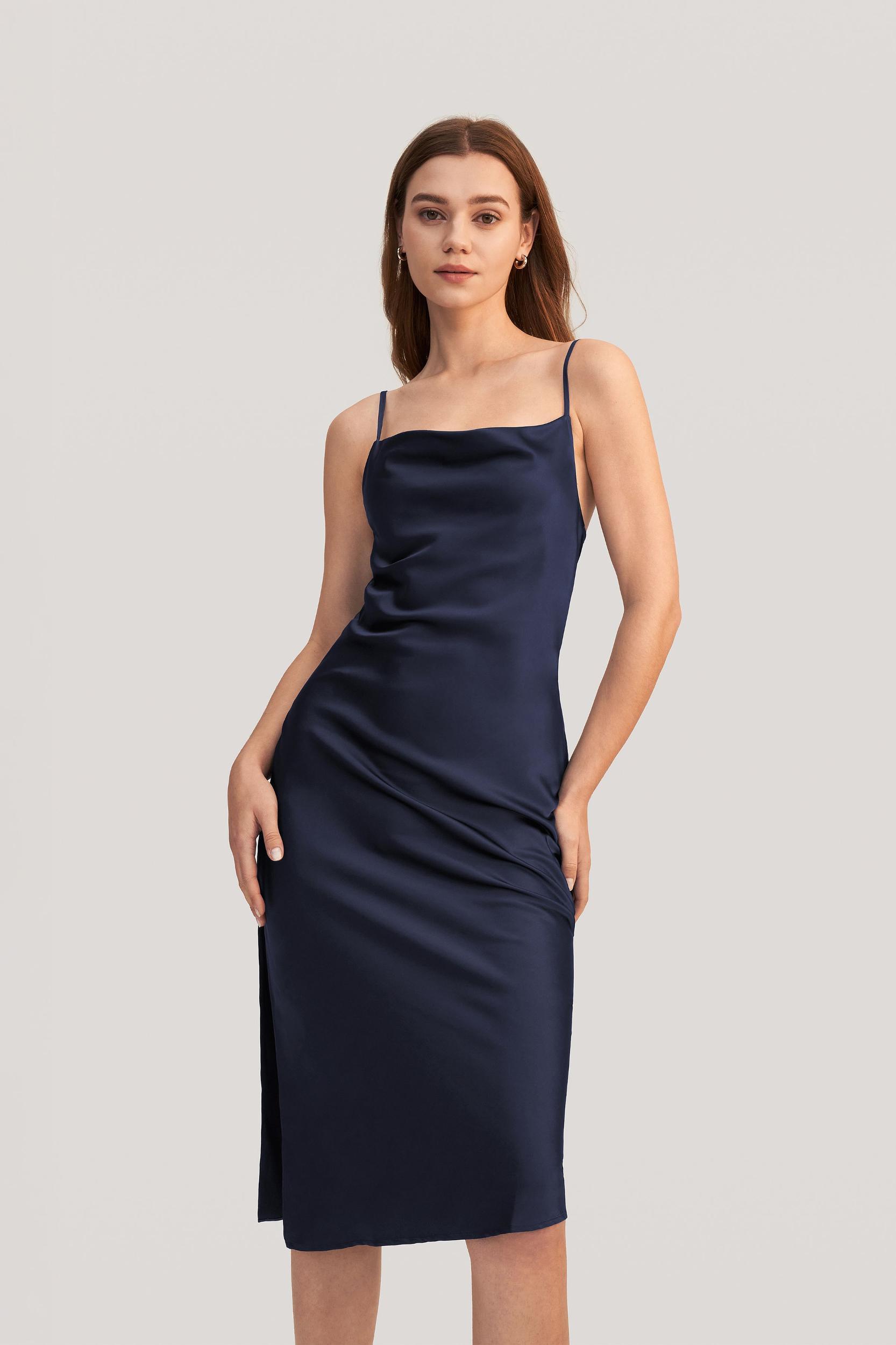 Elegant Alluring Cowl Neck Silk Dress Product Image