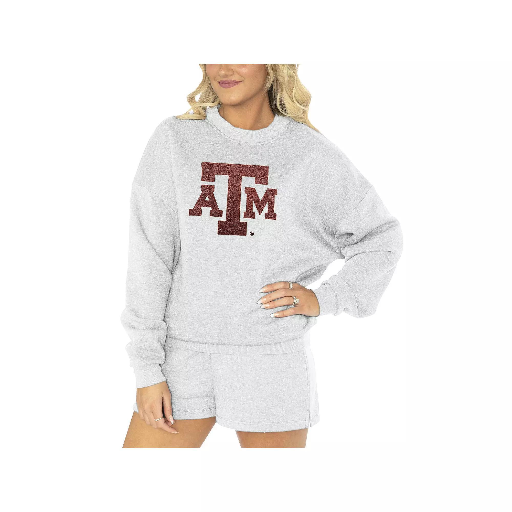 Women's Gameday Couture Ash Texas A&M Aggies Team Effort Pullover Sweatshirt & Shorts Sleep Set, Size: Large, Black Product Image