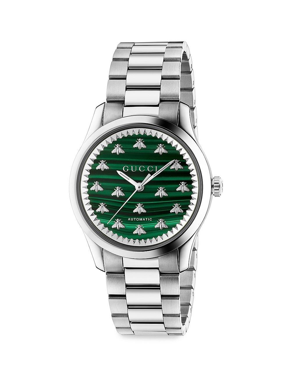 Mens Malachite Stone Stainless Steel Bracelet Watch Product Image