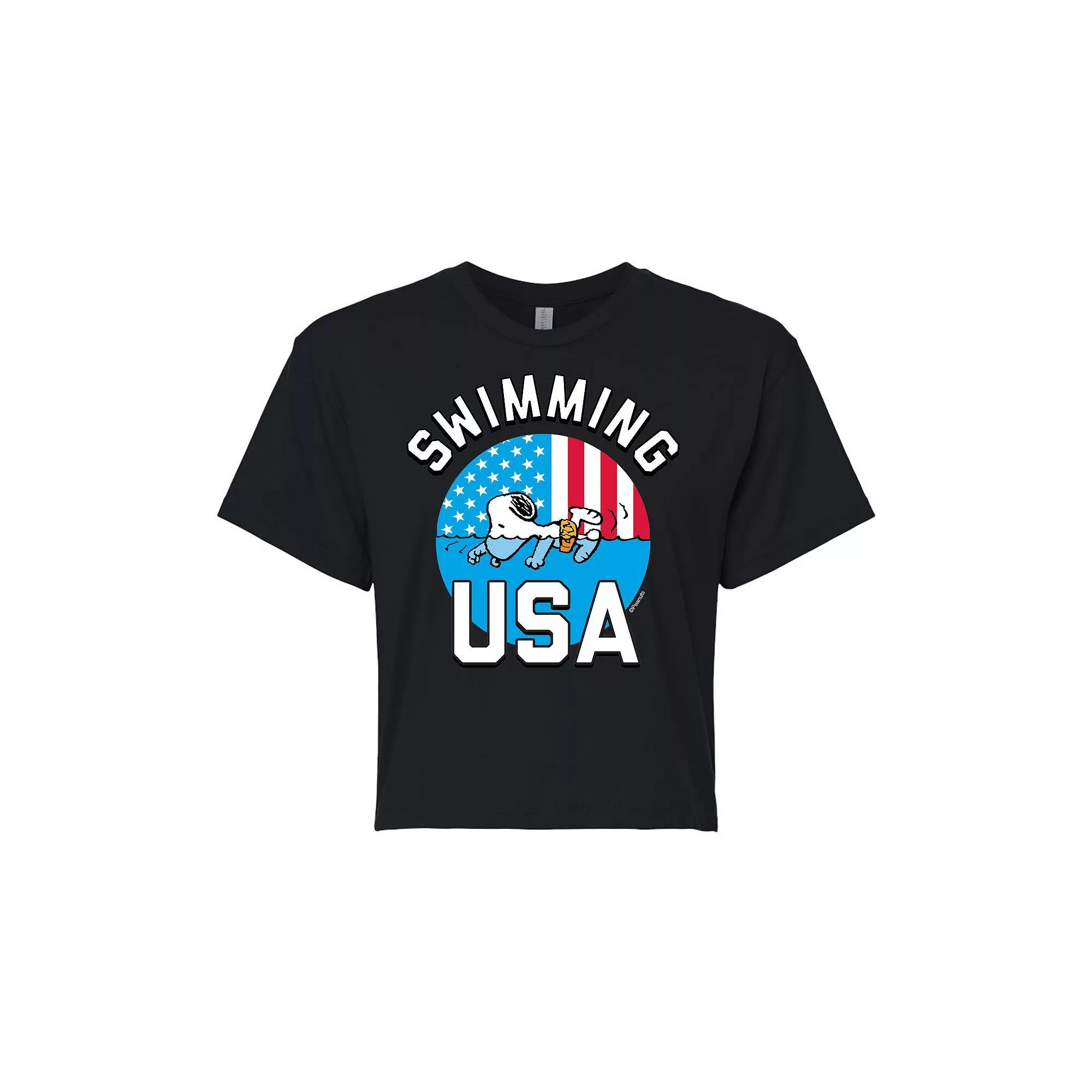 Juniors Peanuts Snoopy USA Swimming Cropped Tee, Girls Product Image