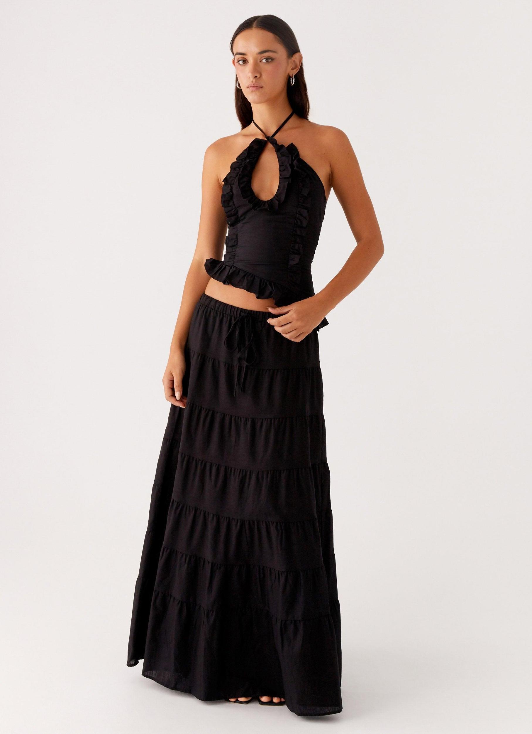 Mariella Linen Maxi Skirt - Black Product Image