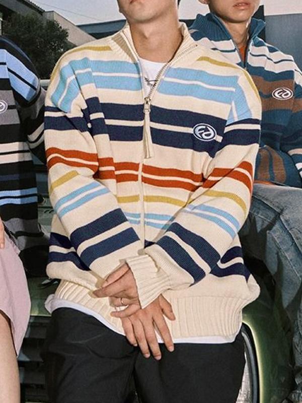 Men's Colorful Stripe Oversized Knit Jacket Product Image