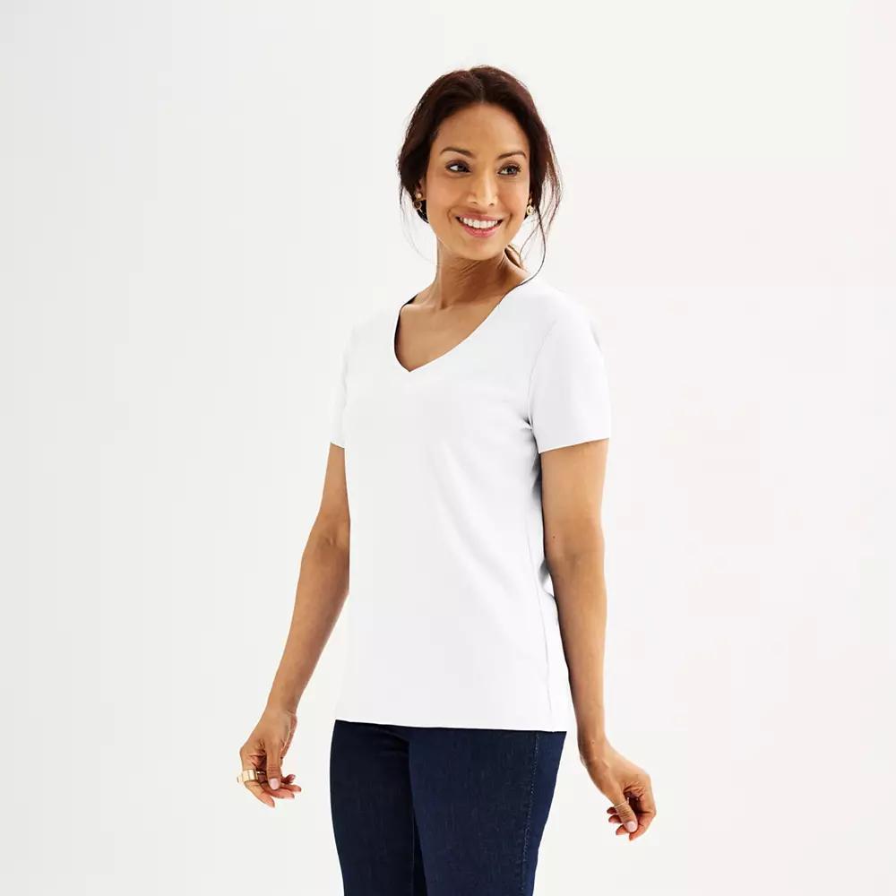 Women's Croft & Barrow® Essential V-Neck Tee, Size: Small, White Product Image