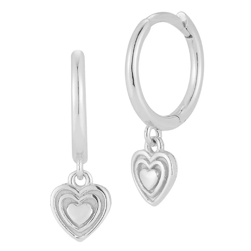 Sunkissed Sterling Heart Charm Huggie Hoop Earrings, Women's, Silver Tone Product Image