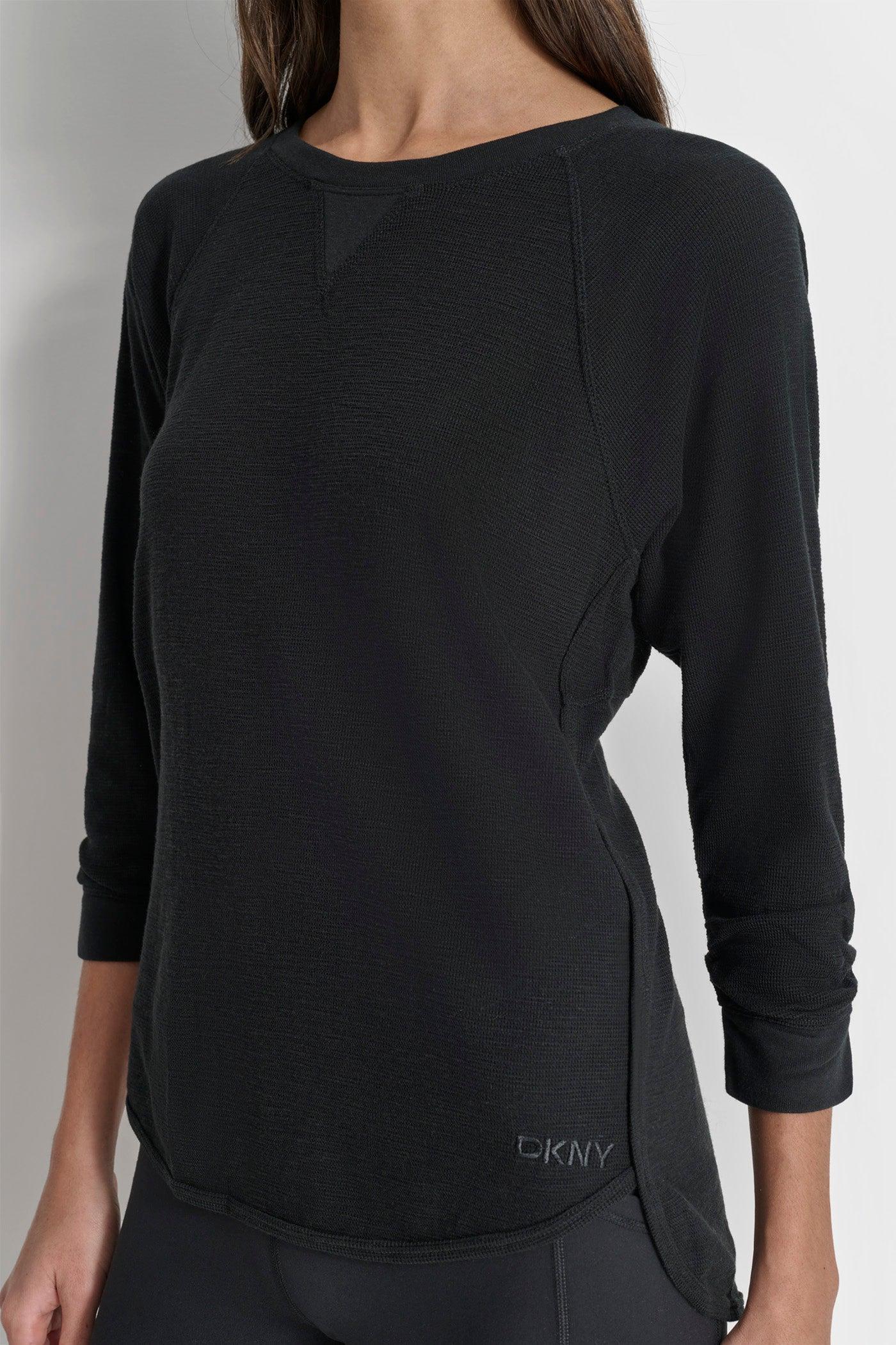RUCHED 3/4-SLEEVE SLUB WAFFLE-KNIT TEE Product Image