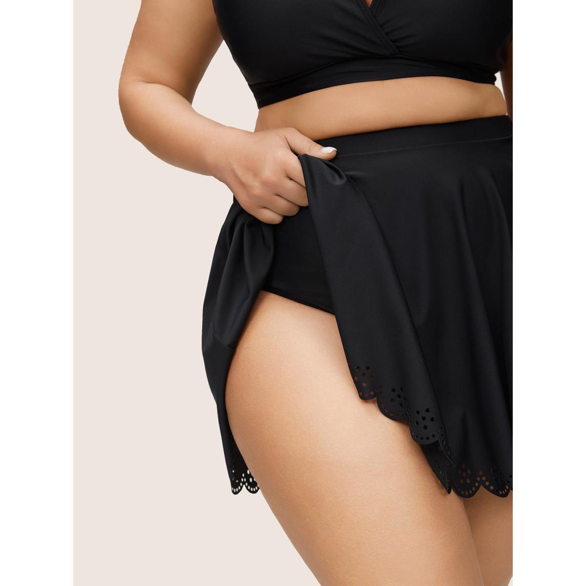 Plus Size Laser Cut Hem Bodycon Swim Skirt Women's Swimwear Black Beach Lined High stretch Bodycon High Rise Curve Swim Bottoms BloomChic 28/5X Product Image