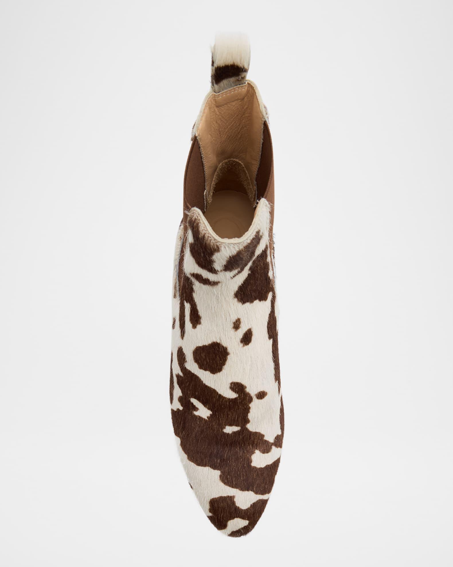Ella Cow-Print Pony Hair Chelsea Booties Product Image