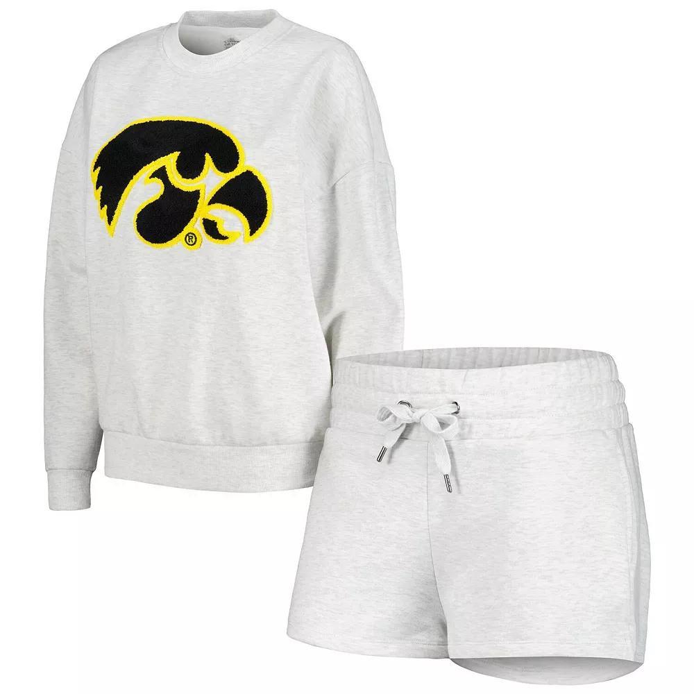 Women's Gameday Couture Ash Iowa Hawkeyes Team Effort Pullover Sweatshirt & Shorts Sleep Set, Size: 2XL, Black Product Image