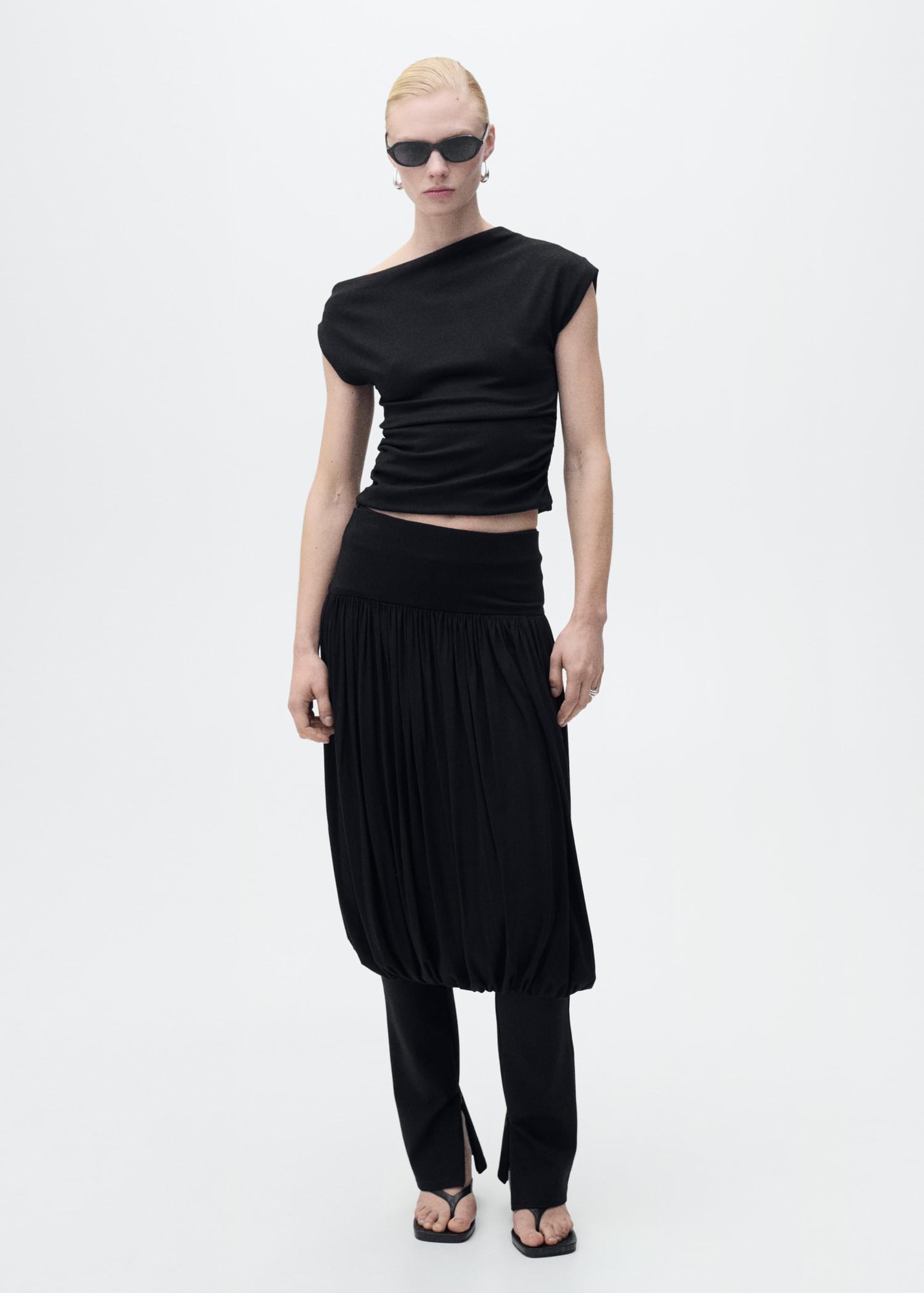 Cotton top with asymmetrical neckline - Women | MANGO USA Product Image