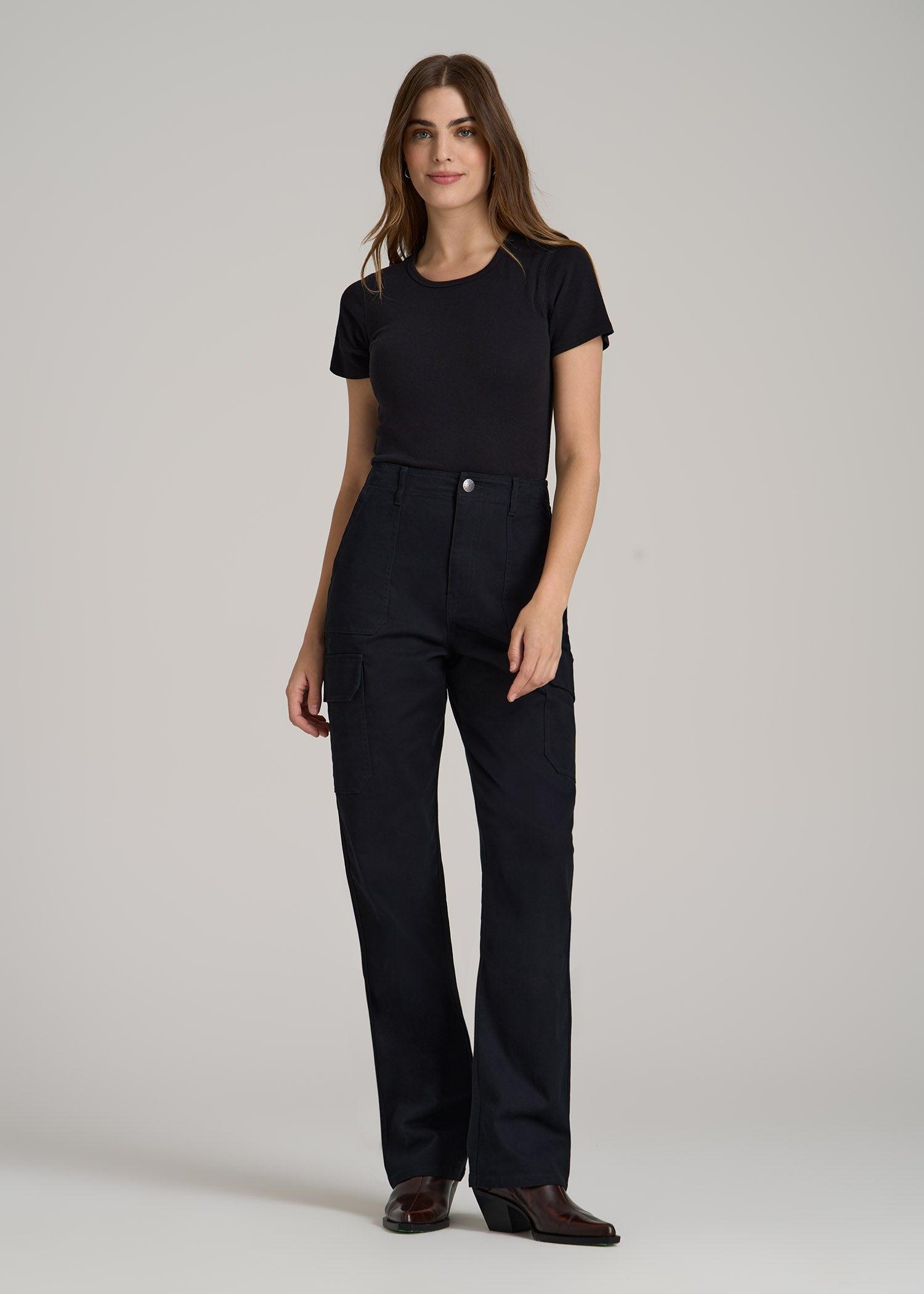 Straight Leg Cargo Chino Pants for Tall Women in Black Female Product Image