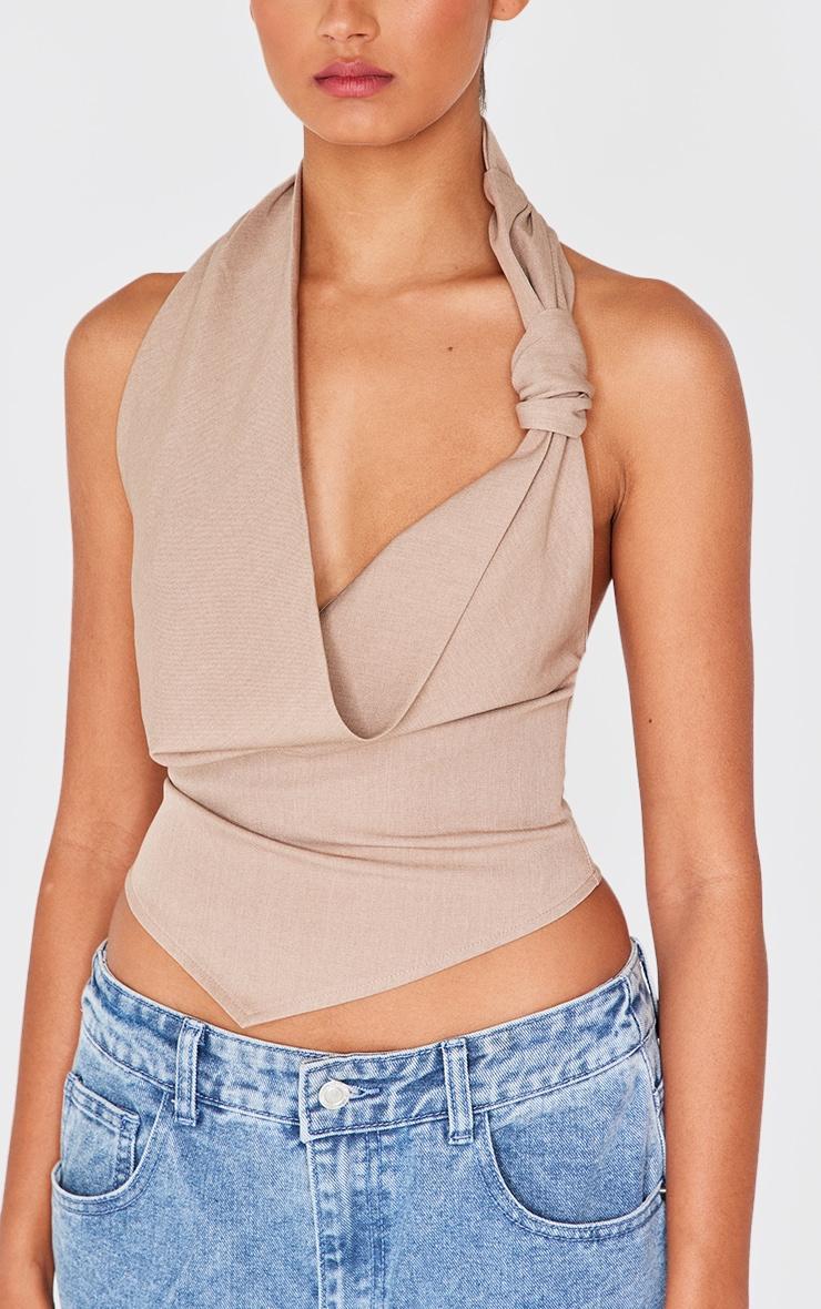 Taupe Woven Cowl Neck Long Top Product Image
