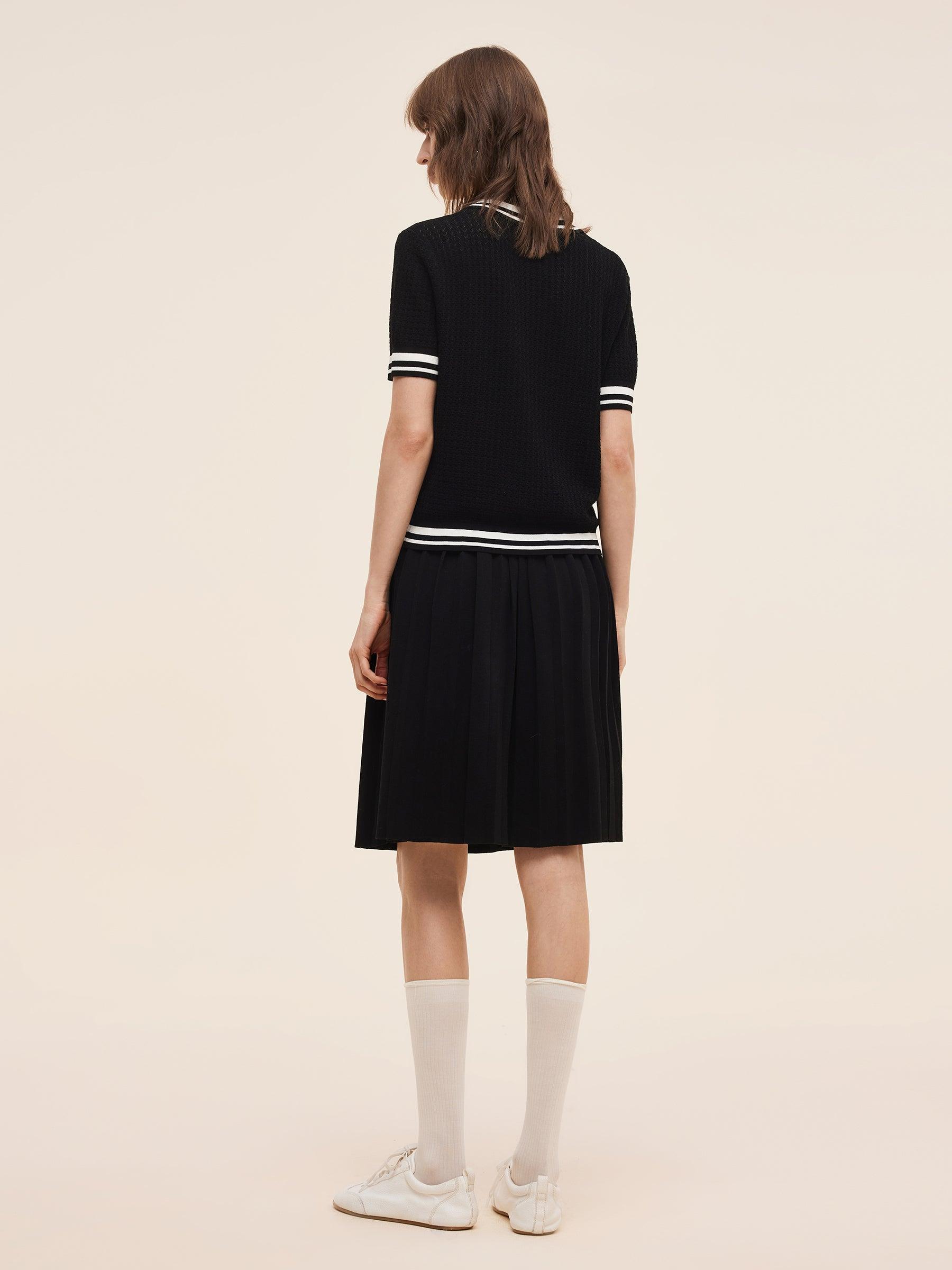Tencel Blend Openwork Knit Top And Pleated Skirt Two-Piece Set Product Image