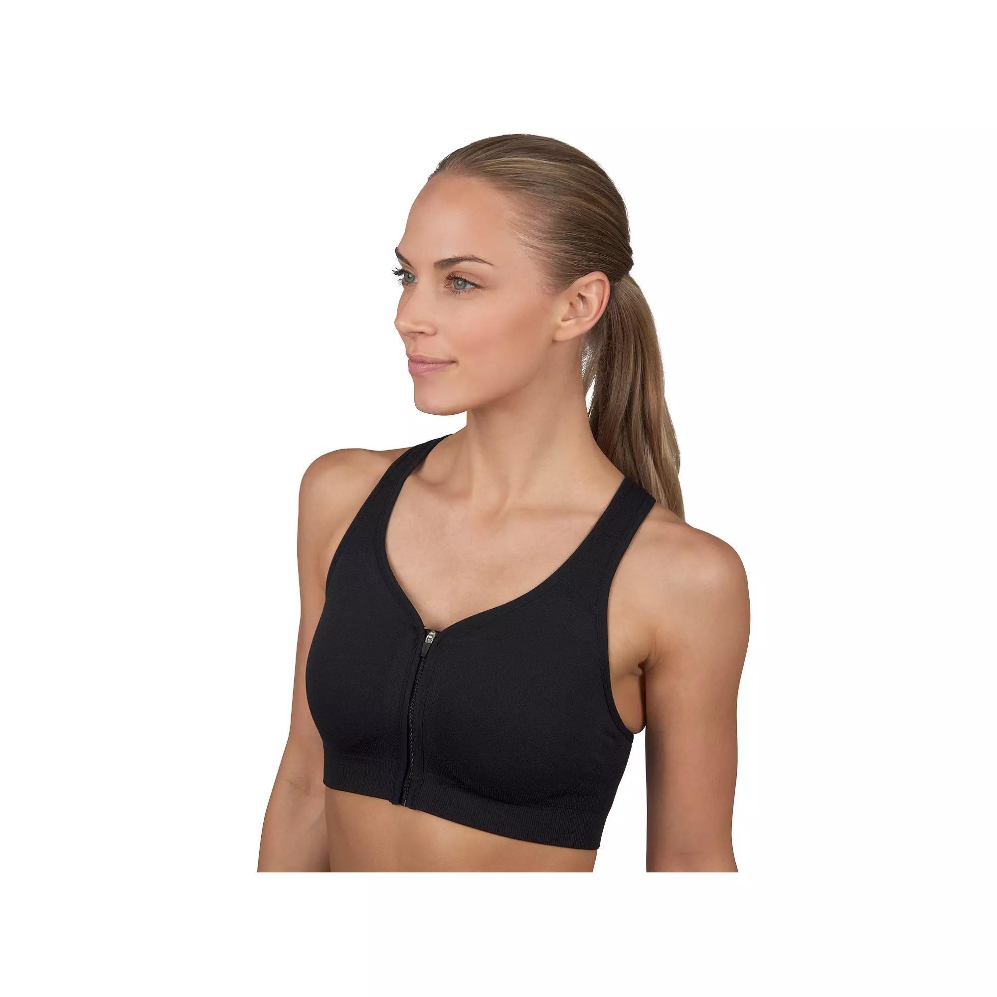Jockey Sport® Zip Front Seam Free Sports Bra, Women's, Size: Small, Deep Black Space Dye Product Image